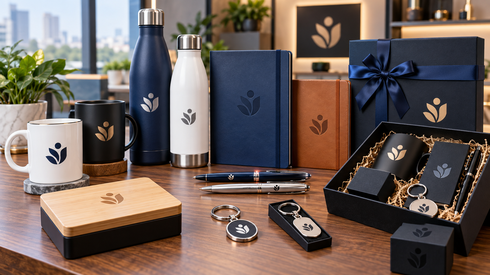 Corporate gift printing in Chennai with branded mugs bottles notebooks pens and keychains