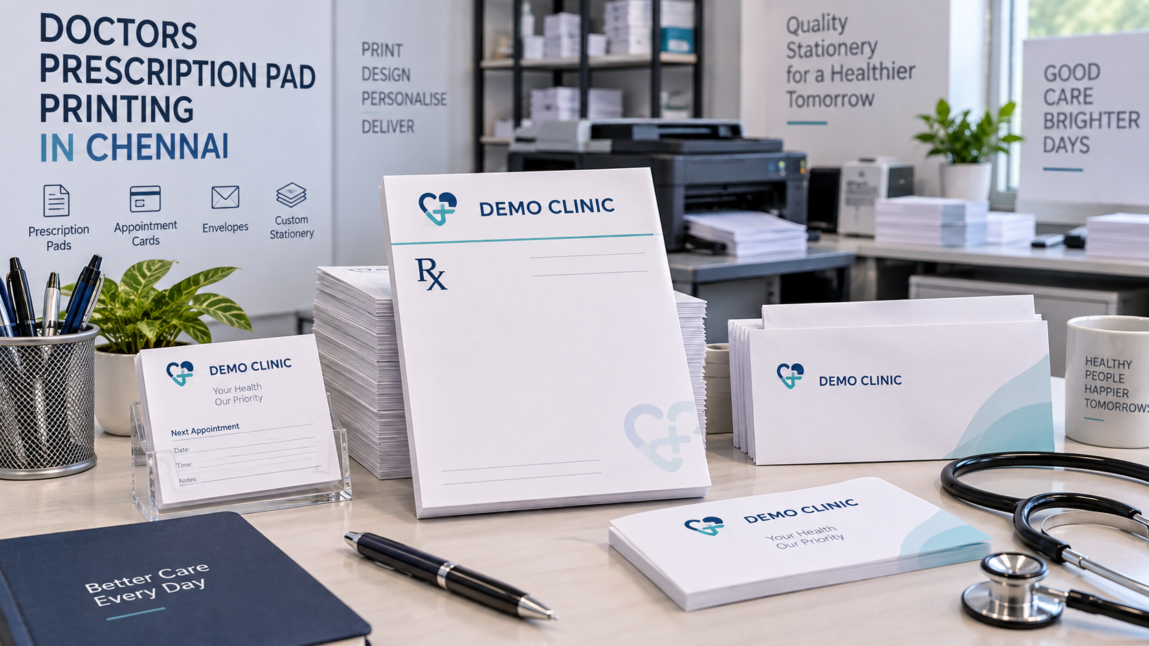 Doctors prescription pad printing with Demo Clinic medical stationery samples