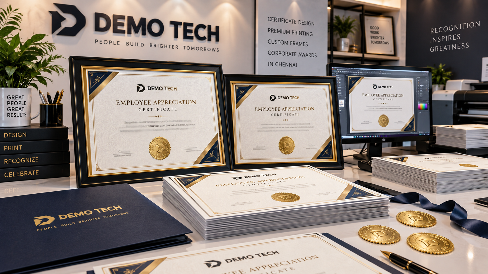 Employee certificate printing in Chennai with Demo Tech appreciation certificate samples