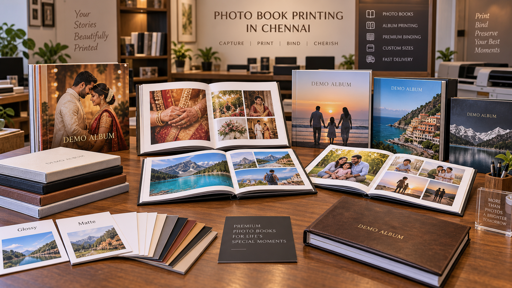 Photo book printing in Chennai with Demo Album wedding family and travel photo books