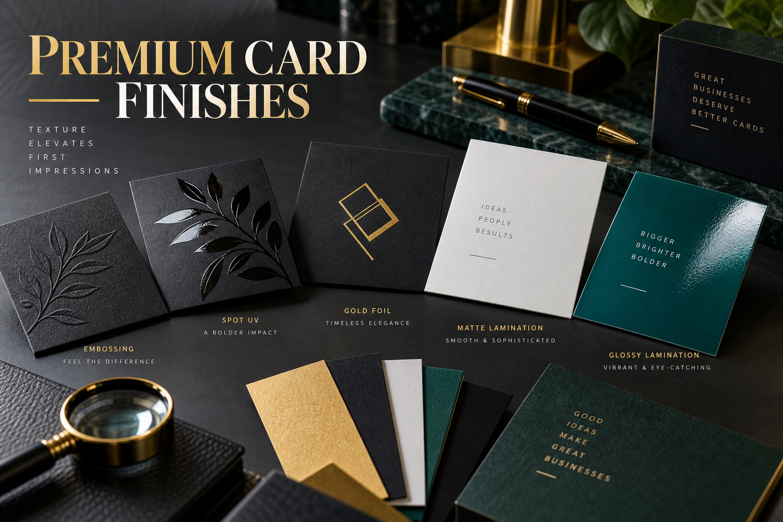 Premium Business Card Finishes: Spot UV, Foiling, Embossing & Lamination - premium business card printing