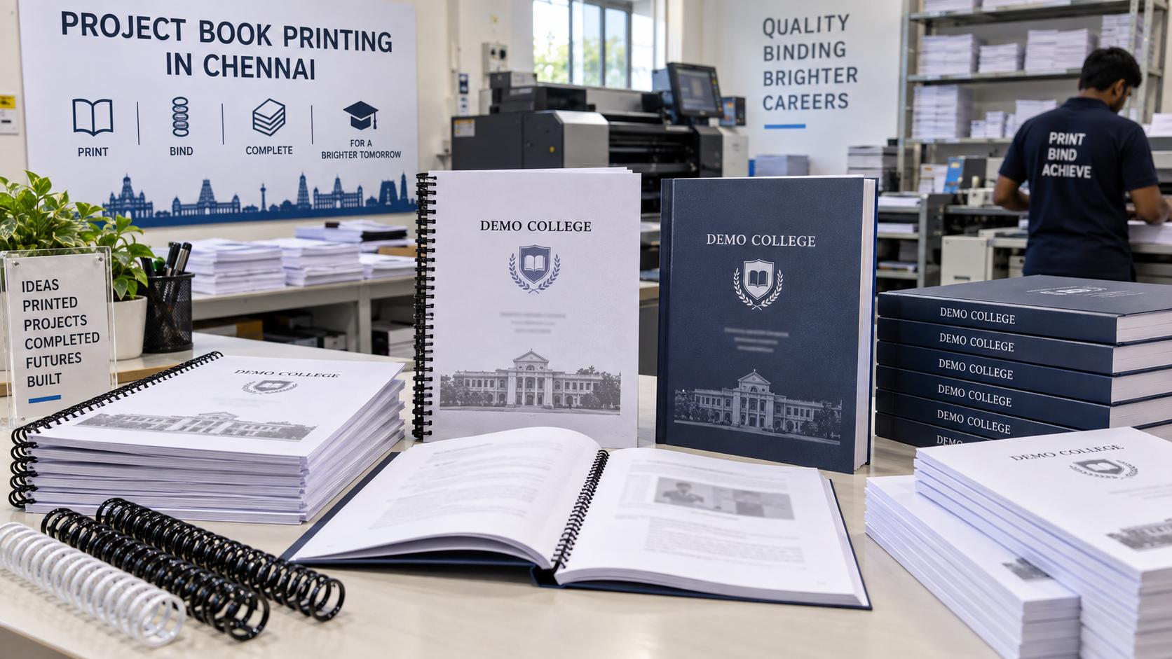 Project book printing in Chennai with Demo College reports spiral binding and soft binding