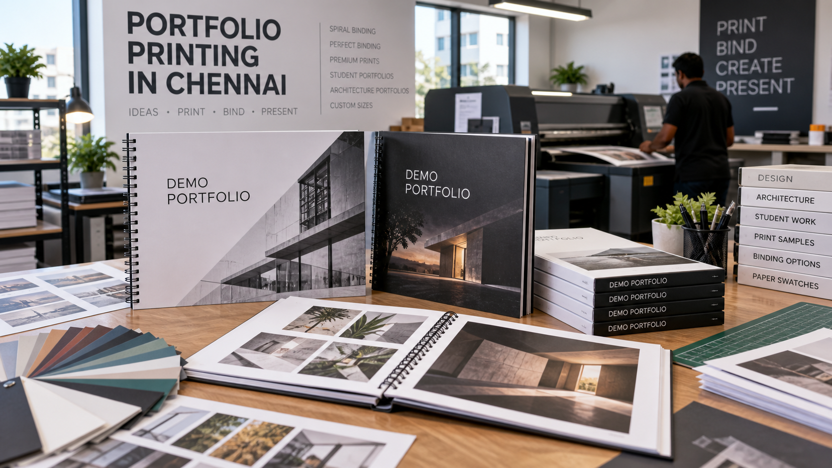 Project portfolio printing in Chennai with Demo Portfolio spiral and perfect bound books