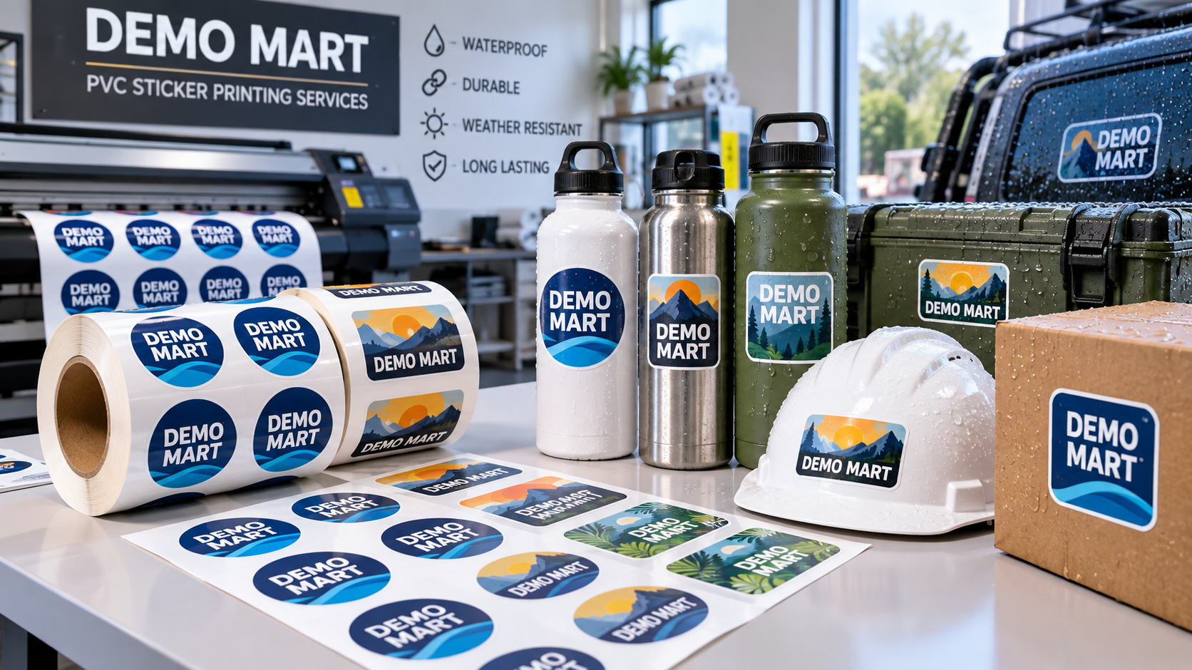 PVC sticker printing with Demo Mart waterproof durable vinyl sticker samples